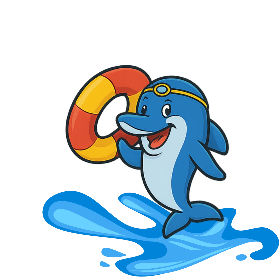 Golfinho com uma boia. Desenho.